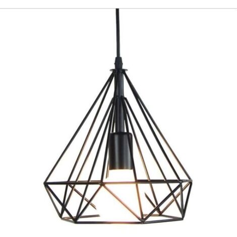 Lustre Suspension Diamant E27 Noir Métal Lampe Pendentif 25cm