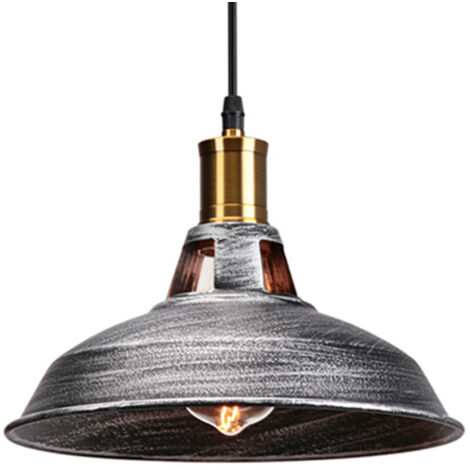 Lustre Suspension Industrielle Vintage E27 LED Lampe Plafonniers Retro Abat-jour pour Cuisine Salle à manger Salon Chambre Restaurant, Argenté (1/4)