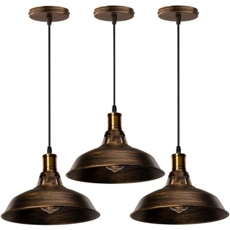 STOEX 3PCS Suspension Luminaire Vintage Métal 27cm, Lustre Plafonnier Industriel Lampes E27 Corde Ajustable pour Salon Cuisine Salle à manger Chambre - Laiton
