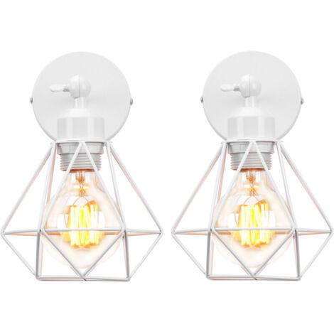 Lot de 2 Applique murale interieur industrielle réglable cage forme diamant vintage E27 pour salons chambres couloir escaliers Blanc