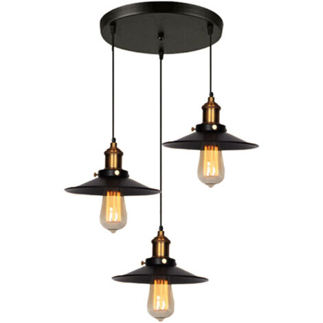 Suspension industrielle vintage luminaire en métal fer , rétro lustre lampe plafonnier corde ajustable pour salon cuisine salle à manger bar (1/4)