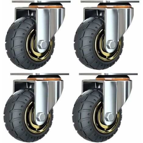 Kit de 4 roues universelles de 3 pouces sans freins Roues de chariot silencieux Roues universelles oulettes Pivotantes 75mm Roues Plaques Industrielles Transport Roulettes pour meubles