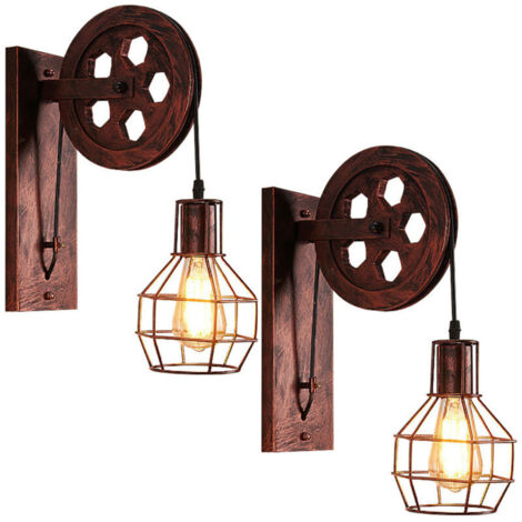 2x Applique Murale Industrielle Poulie Vintage Lampe de Mur Luminaire Intérieur pour Chambre Salon Restaurant,Rouille Rouge (1/4)