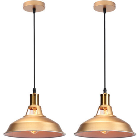 Lot de 2 Lustre Suspension Industrielle Vintage E27 LED Lampe Plafonniers Retro Abat-jour pour Cuisine Salle à manger Salon Chambre Restaurant, Doré (1/4)