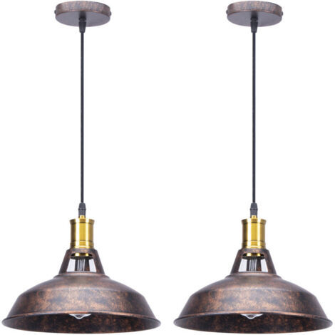 Lot de 2 Lustre Suspension Industrielle Vintage E27 LED Lampe Plafonniers Retro Abat-jour pour Cuisine Salle à manger Salon Chambre Restaurant, Rouille (1/4)