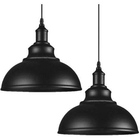 Lot de 2 Lustre Suspension Industrielle Vintage E27 Ø29cm , Plafonniers Retro Abat-jour pour Cuisine Salle à manger Salon Restaurant, Noir