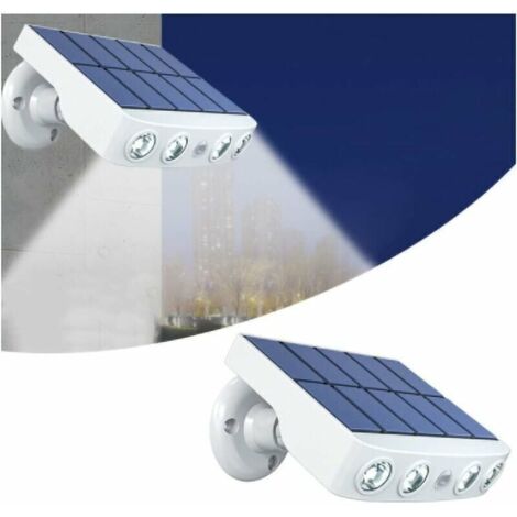 Lumière solaire puissante capteur de mouvement extérieur étanche jardin LED lampe solaire projecteurs pour chemin de jardin rue LED applique murale (Coquille blanche lumière blanche)