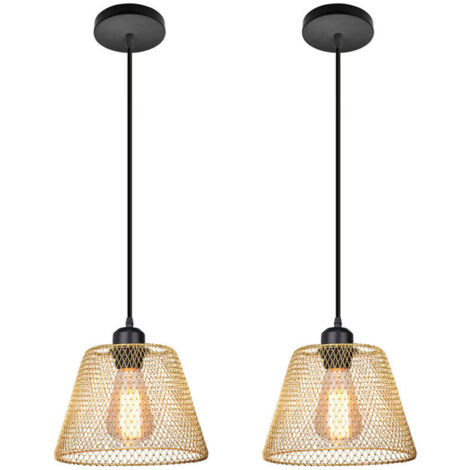 Lot de 2 Lustre Suspensions en forme de Cage 20cm Doré , Suspension Luminaire Industrielle Vintage Plafonnier en Créatif Métal Base E27 (Ampoules non incluses) (1/4)