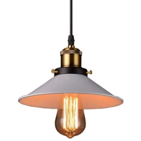 Vintage Lustre Suspension industrielle Lampe de Plafond 22cm Abat-Jour Blanc (1/4)