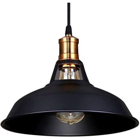 Lustre Suspension Industrielle Vintage E27 LED Lampe Plafonniers Retro Abat-jour pour Cuisine Salle à manger Salon Chambre Restaurant, Noir (1/4)