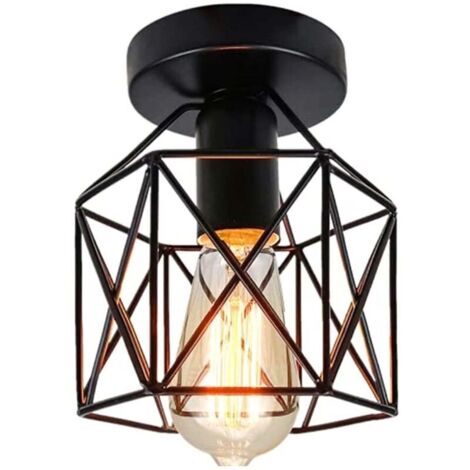 Plafonnier industriel vintage rétro lustre abat-jour en métal douille E27 suspension éclairage de plafond chambre cuisine couloir - 1pcs Noir