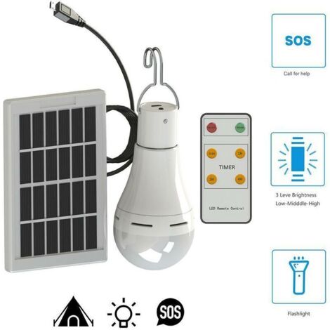 Solaire alimenté Ampoule Led - Portable USB Charge Lantern Lampe Spotlight Intérieur Bureau Cuisine Lecture avec Panneau Solaire pour Randonnée En Plein Air Camping Tente Pêche Éclairage (B)