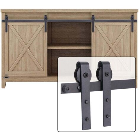 STOEX Quincaillerie Kit de Rail Roulettes pour Porte Coulissante Industriel pour Porte Suspendue en Bois Meuble TV Armoires - Double Porte 1.2M/3.93FT