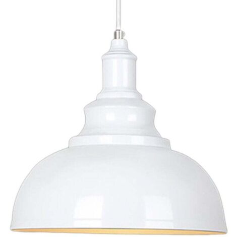 Lustre Suspension Industrielle Vintage E27 Ø29cm Lampe Plafonniers Retro Abat-jour pour Cuisine Salle à manger Salon Chambre Restaurant Blanc (1/4)