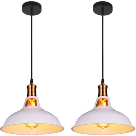 Lot de 2 Lustre Suspension Industrielle Vintage E27 LED Lampe Plafonniers Retro Abat-jour pour Cuisine Salle à manger Salon Chambre Restaurant, Blanc (1/4)