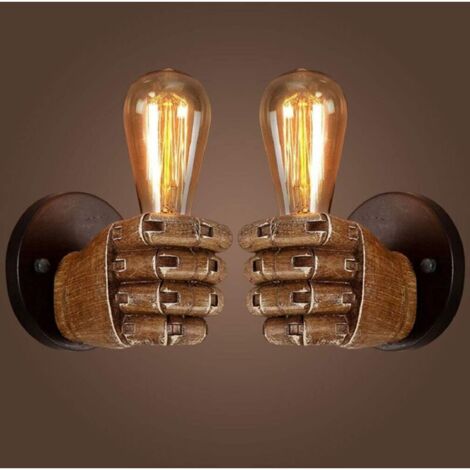 Applique Murale Poing Antique, Lampe Murale Industrielle Vintage E27 Edison Ampoule Base Pour Couloir Cuisine Chambre Restaurant café illuminé (Main gauche + main droite)