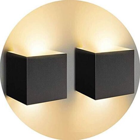 Lot de 2 Led Applique murale 7W chambre Moderne Interieur, Up and Down Design Réglable Lampe, Aluminium luminaires applique murale led Noir pour Chambre Maison Couloir Salon (Blanc Chaud )