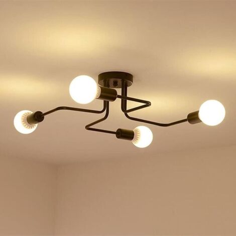 Moderne Plafonnier Lustres Luminaire Industriel en Metal, 4 Lampes E27 LED Lumière Plafond, Moderne Lustre Noir Lampe Suspension pour Salon Chambre Cuisine, Sans Ampoules (1/4)