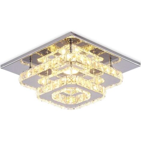 Plafonnier en Cristal Lampe de Plafond Acier Inoxydable LED Miroir 24W Lustre Moderne pour Salon Chambre Cuisine, Lumière chaude
