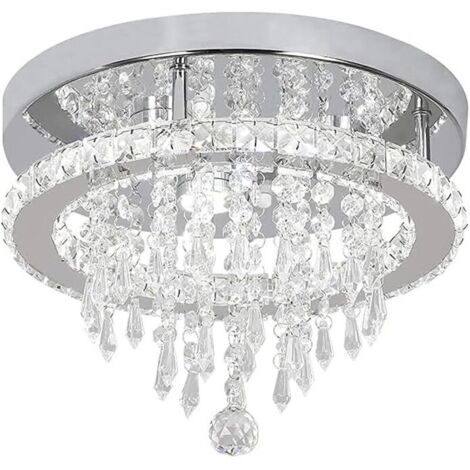 Plafonnier en cristal moderne lustre K9 3 lumières LED en acier inoxydable suspension luminaires pour salle à manger salle de bain chambre salon (blanc froid) (1/4)