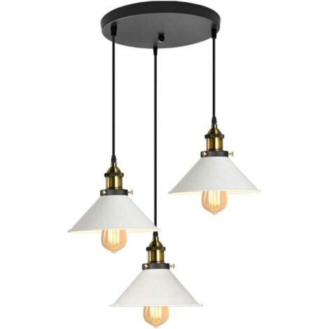 Suspension Luminaire Industrielle Vintage en Métal Fer , Rétro Lustre Lampe Plafonnier Corde Ajustable pour Cuisine Salle à Manger Salon Bar, Blanc et noir (1/4)