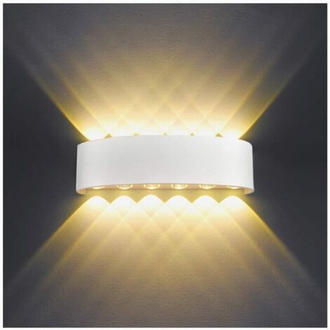 Applique Murale Interieur LED 12W Blanc en Aluminium, Lampe Murale Moderne Up Down Spot Lampe pour Salon Chambre Hall Escalier Pathway (Blanc Chaud) (1/4)