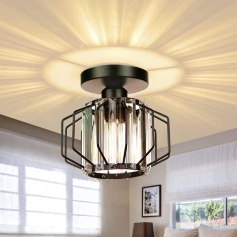 Plafonniers Moderne en Cristal Métal Lustre Abat-jour Luminaire LED E27 Lampe de Plafond pour Salon Chambre Cuisine Couloir, Noir (1/4)