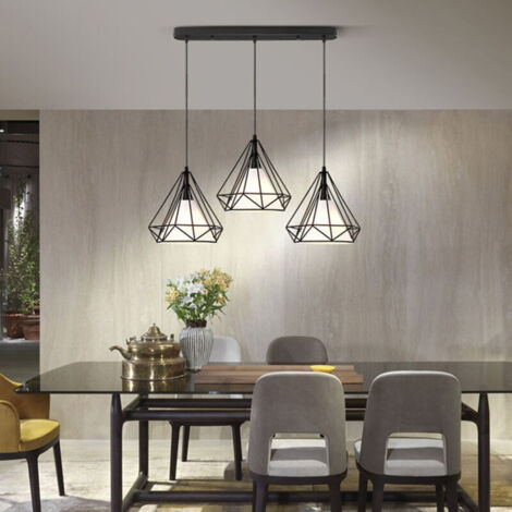 Lustre Suspension Cage Forme Diamant Contemporain Lampe Plafonnier Luminaire Lustre pour Cuisine Couloir Salle à manger Salon restaurant Noir (1/4)