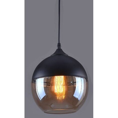 Suspension Design Sphère Style Retro Vintage Contemporain , Lustre Abat-jour en Verre Corde ajustable Luminaire Salle à manger Chambre à Coucher Salon Bar,fumé