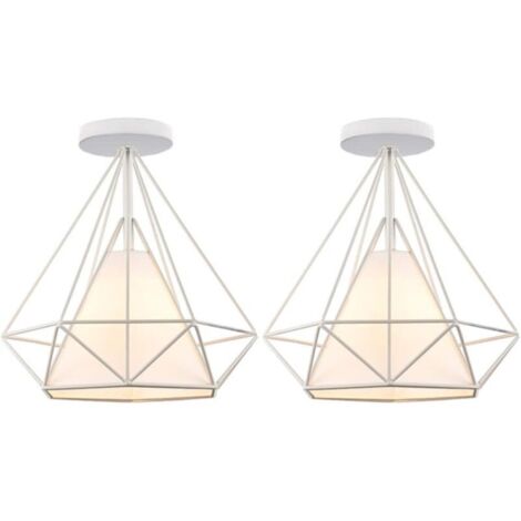 STOEX Plafonnier rétro cage forme diamant 25cm, style industriel vintage en métal fer, luminaire ampoules E27 pour salon chambre restaurent couloir bar (2pcs Blanc) (1/4)