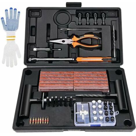 100PCS Kit de Reparation de Pneu Moto Professionnel Meche Pneu Kit Crevaison Réparation Pneu tubeless Voiture Portable Coffret Outil Multifonction VTT kit meche pneu pour Jeep, Camion, Tracteur -