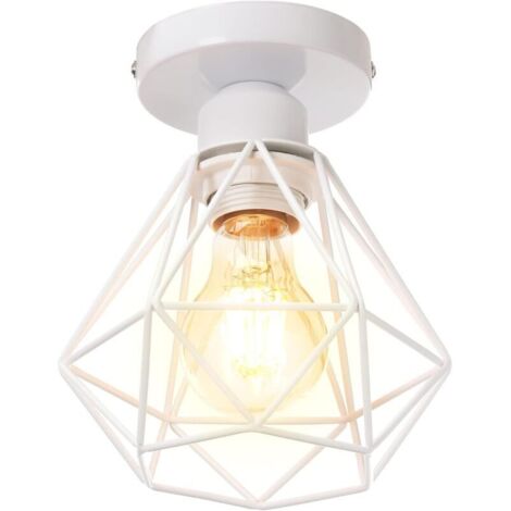 STOEX Plafonnier Industriel en Métal, Blanc Suspension Luminaire Style Vintage Design forme Cage Diamant Rétro pour Salon Chambre Salle à manger (sans ampoule) (1/4)