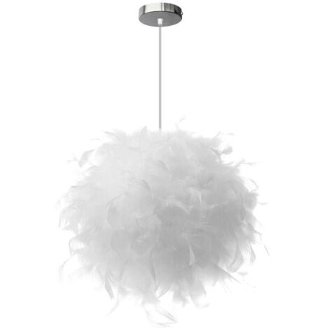 Ø25CM Lampe À Suspension Romantique Nordique Suspension Luminaire En Plumes Blanches Pures Lustre D'Intérieur Moderne E27 (1/4)