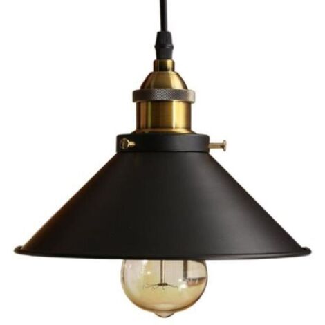 Vintage Lustre Suspension industrielle Lampe de Plafond 22cm Abat-Jour E27 Noir (1/4)