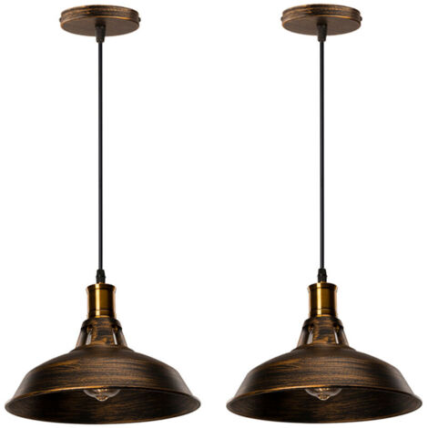 Lot de 2 Lustre Suspension Industrielle Vintage E27 LED Lampe Plafonniers Retro Abat-jour pour Cuisine Salle à manger Salon Chambre Restaurant, Laiton (1/4)