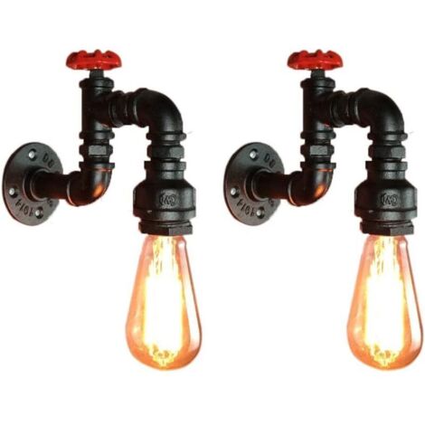 Lot de 2 Applique Murale Loft Industriel Tuyau Tube D'eau Rétro en Fer Noir Lustre Lampe Lumières pour Salon Chambre Restaurant (1/4)