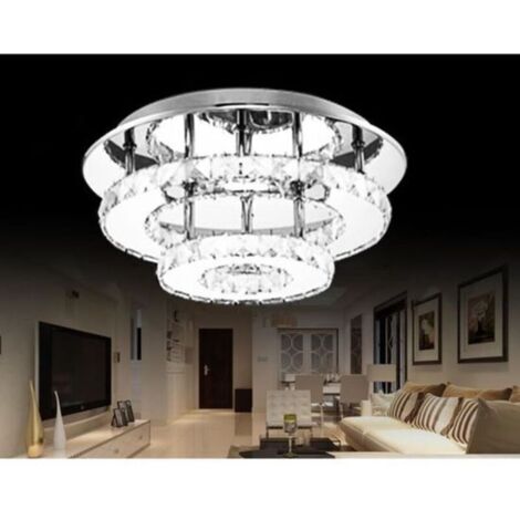 Plafonnier en Cristal Miroir Acier Inoxydable Rond Moderne LED Luminaire Lustre Eclairage 30CM 36W Blanc (1/4)