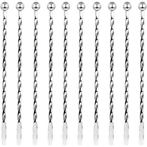 10 Pcs Cocktail Agitateurs, Premium Touillette Cocktail en Acier Inoxydable 19,1cm Motif Spirales Cuillère à Cocktail Bar Cuillère à Mélanger pour la Crème Glacée, Café, Boisson, Cocktail