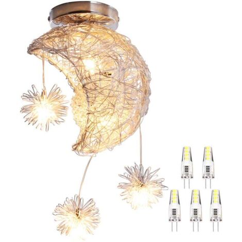 Plafonnier Industrielle mini Lune étoiles LED Lustre Suspension Luminaire Aluminium 20cm moon avec 5 Ampoules pour Enfants Chambre (Lumière blanche chaude) (1/4)