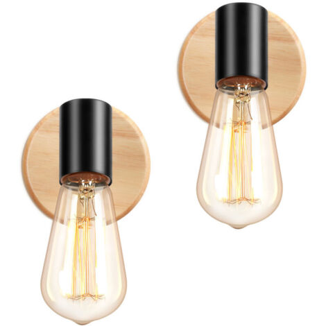 Lot de 2 Applique Murale Vintage en Bois Réglable 180 ° , Lampe de Mur Industrielle E27 Appliques Métal Décoration Murale Rétro pour Salon Chambre Cuisine Couloir, Noir, Ampoule non Incluse