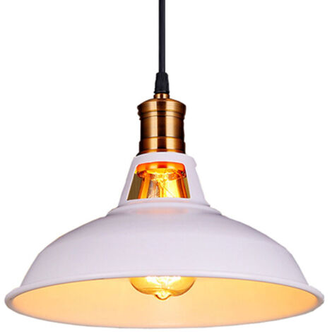 Lustre Suspension Industrielle Vintage E27 LED Lampe Plafonniers Retro Abat-jour pour Cuisine Salle à manger Salon Chambre Restaurant, Blanc (1/4)