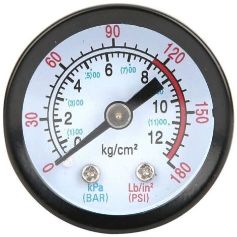 Manomètre à compresseur d'air, manomètre à air comprimé 0 180 PSI, 0 12 Bar, Appareil de Mesure de manomètre de diamètre 42 mm pour compresseurs à vis, compresseurs à Piston