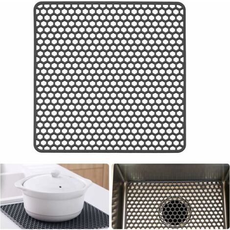 Tapis d'évier en silicone Grille de cuisine pour éviers de ferme en acier inoxydable ou en porcelaine 34 cm x 34 cm (1/4)