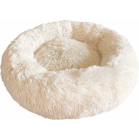 Panier Rond Chien Coussin Chat Panier Donut, Panier Chien Lit pour Chat Chien Extra-Doux Confortable et Mignon, Coussin pour Chats et Petits Chiens de Taille Moyenne, 50cm, Beige