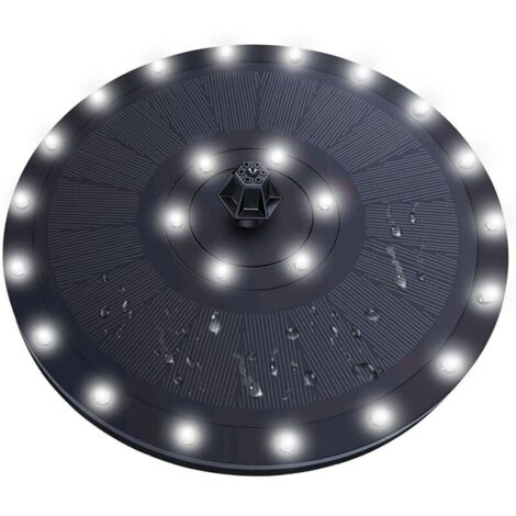 Pompe de fontaine solaire à LED - Jeux d'eau solaire et forme ronde - Pompe à eau solaire avec 7 buses pour bain d'oiseaux, jardin, étang, piscine, aquarium (1/4)