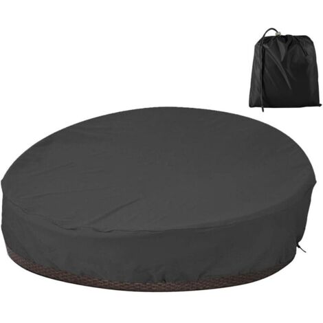 Housse de Protection Canapé Lit Rond Imperméable, Couverture de Canape-Lit en Oxford 210D Solide et Durable, Housse de Protection Salon de Jardin Anti-UV Pluie Vent (Noir) (1/4)