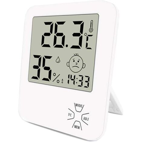 Mini Thermomètre Hygromètre Intérieur Numérique à Haute Précision thermomètre Maison avec Support Pliant Et Réveil pour Indicateur du Niveau de Confort du Maison Bureau Cuisine Jardin etc Blanc