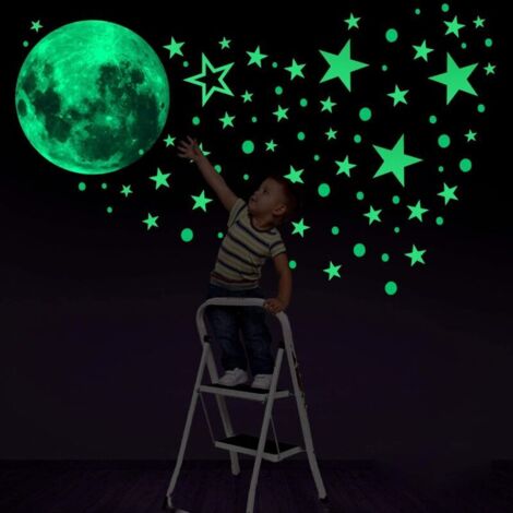 435 Points Lune et Etoiles phosphorescentes Stickers Muraux fluorescents Lumineux Autocollant Plafond pour Décoration de Chambre d'enfant bébé (1/4)