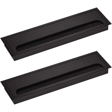 Passe-Câble pour Bureau Rectangulaire 80x 275mm Passe-Câble Presse-étoupe pour Table de Bureau Meubles de Maison CABLE Aluminium Noir Anodisé Carré 2 Pièces