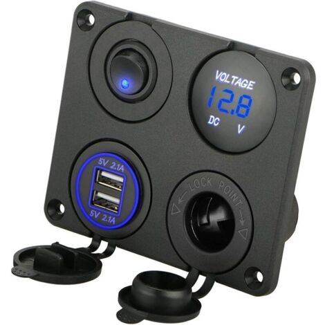 4 en 1 Panneau de Prise de Chargeur, 12V 4.2A Double Prise de Chargeur USB Prise de Courant & Voltmètre à LED - bleu (1/4)
